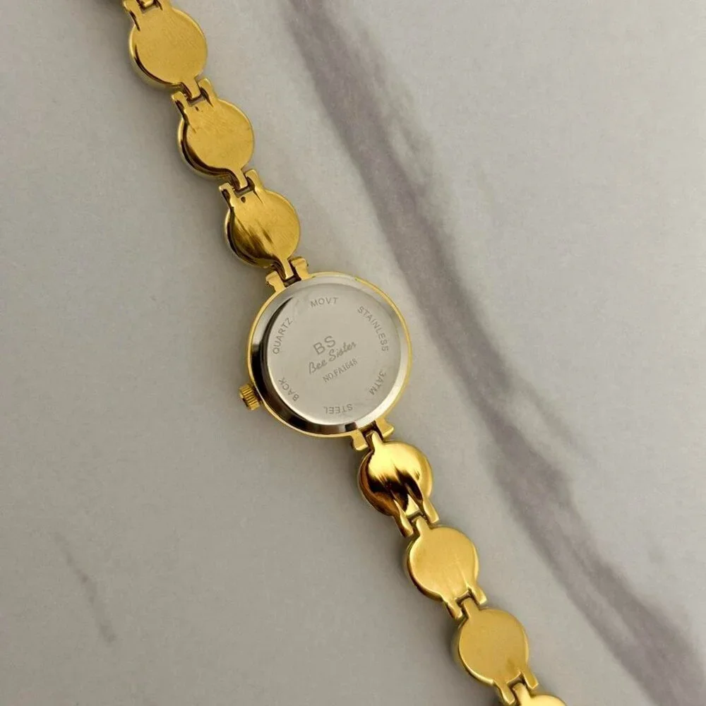 SKU0011 Retro Gold/Blue Stones Women Fashion Watch Stainless steel +‎ gift bag